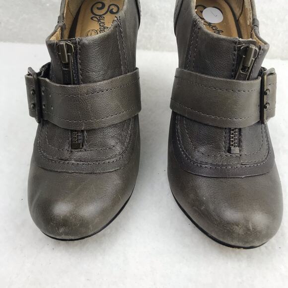 Seychelles Women's Ankle Boots Black Brown Distressed Zip Buckle 3.8" Heel Sz 7 - Picture 3 of 16
